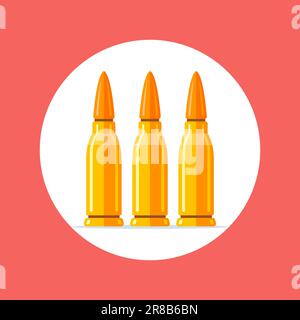 three military metal cartridges. flat vector illustration. Stock Vector