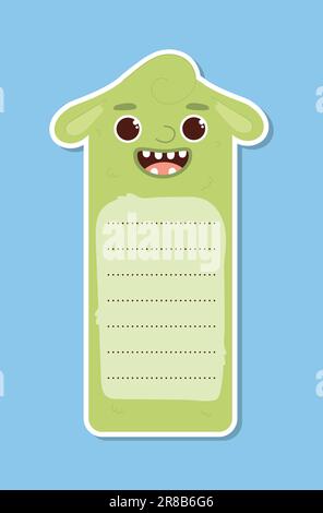 Cute green monster bookmark vector Stock Vector