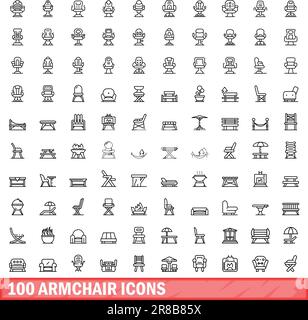 100 armchair icons set. Outline illustration of 100 armchair icons vector set isolated on white background Stock Vector