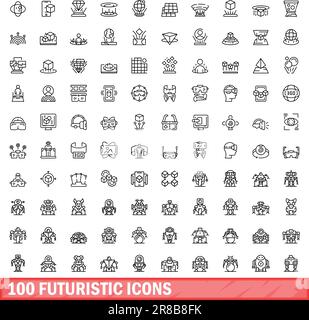 100 futuristic icons set. Outline illustration of 100 futuristic icons vector set isolated on white background Stock Vector