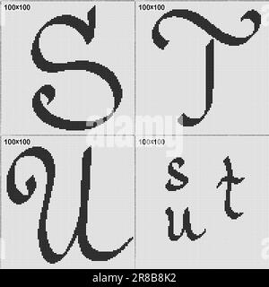 Pattern for knitting or cross stitch - calligraphic letters S, T, U vector image Stock Vector