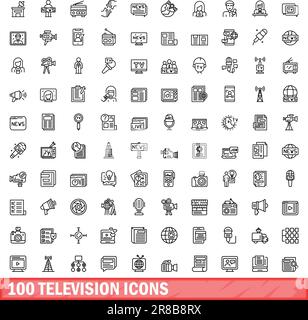 100 television icons set. Outline illustration of 100 television icons vector set isolated on white background Stock Vector