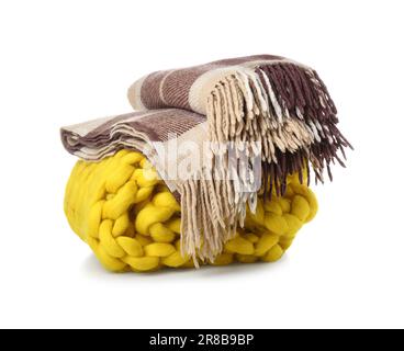 New soft folded blankets on white background Stock Photo