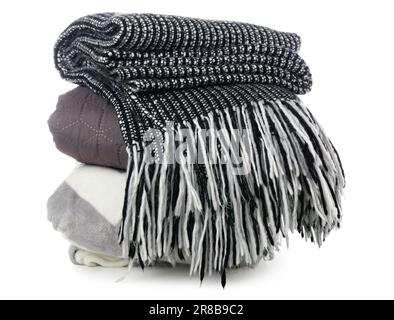 New soft folded blankets on white background Stock Photo