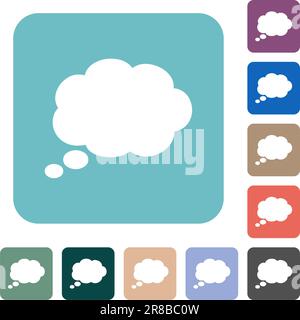 Single oval thought cloud solid white flat icons on color rounded square backgrounds Stock Vector