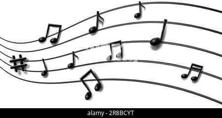 3d realistic vector background. Music notes wave background. Stock Vector