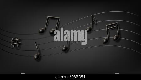 3d realistic vector background. Music notes wave background. Stock Vector