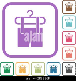 Shorts on the clothes dryer simple icons in color rounded square frames on white background Stock Vector
