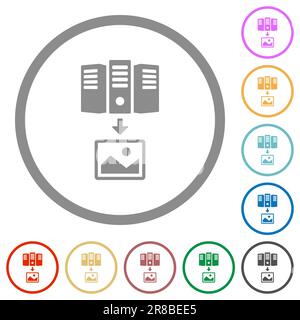 Download image from server outline flat color icons in round outlines on white background Stock Vector