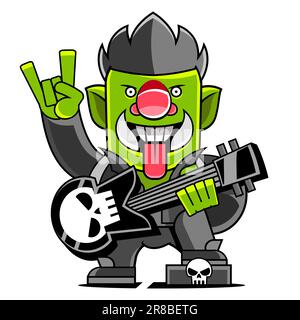 Rocker with electric guitar in sketch style on red background. Stock Vector
