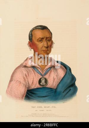 WAT-CHE-MON-NE, AN IOWAY CHIEF., from History of the Indian Tribes of North America ca. 1838 by McKenney and Hall, 1836-1844 Stock Photo