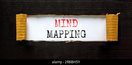 Mind mapping symbol. Concept words Mind mapping on beautiful white paper on a beautiful black background. Business, support, motivation, psychological Stock Photo