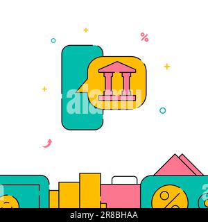 Mobile bank app filled line vector icon, simple illustration, related bottom border. Stock Vector