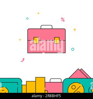 Briefcase, portfolio, schoolbag filled line vector icon, simple illustration, related bottom border. Stock Vector