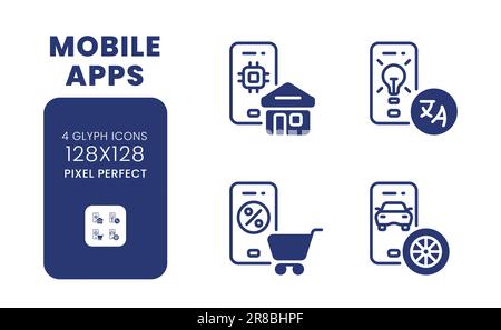 Mobile apps black solid desktop icons pack Stock Vector