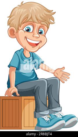 Cheerful boy sitting under carton box Royalty Free Vector