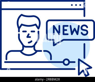 Watching news video channel online. Young reporter in browser. Pixel perfect, editable stroke icon Stock Vector