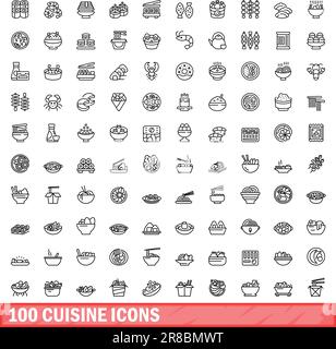 100 cuisine icons set. Outline illustration of 100 cuisine icons vector set isolated on white background Stock Vector