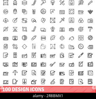 100 design icons set. Outline illustration of 100 design icons vector set isolated on white background Stock Vector