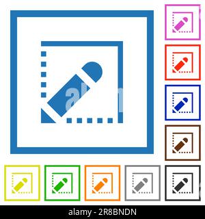Edit shape flat color icons in square frames on white background Stock Vector