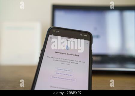 Microsoft Bing chatbot app on smartphone Stock Photo