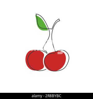 Cherry outline icon. Continuous one line drawing. Vector illustration isolated on white background. Stock Vector
