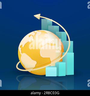 Global business, ladder curve around the earth. Mini world with curved stairs and arrows, perfect for business Stock Vector
