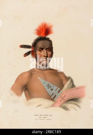 MOA-NA-HON-GA. GREAT WALKER. AN IOWAY CHIEF., from History of the Indian Tribes of North America ca. 1837-1844 by McKenney and Hall, 1836-1844 Stock Photo