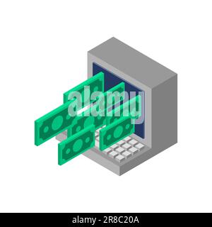 Money is flying out of computer. Concept of making money online Stock Vector