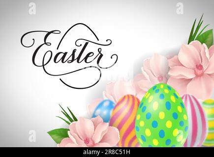 Easter Lettering with Swirls and Eggs Stock Vector