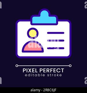Employee badge pixel perfect RGB color icon for dark theme Stock Vector