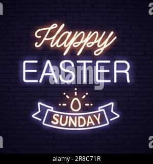 Neon Happy Easter lettering Stock Vector