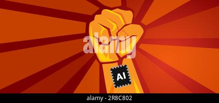 AI revolution artificial intelligence propaganda arm strong fight revellion Stock Vector