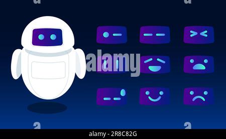Cyborg bot robot artificial intelligence chat face emotion feeling expression character Stock Vector