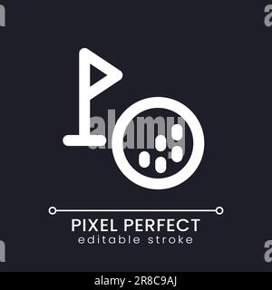 Golf ball and cup tag pixel perfect white linear ui icon for dark theme Stock Vector