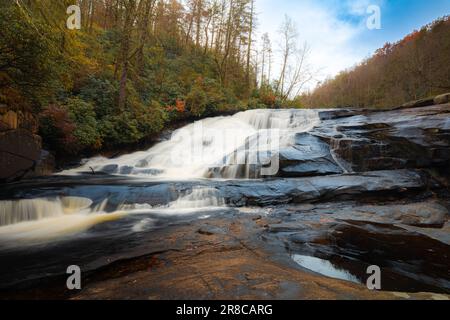 Triple Falls in autumn, Asheville, North Carolina waterfalls in DuPont forest Stock Photo
