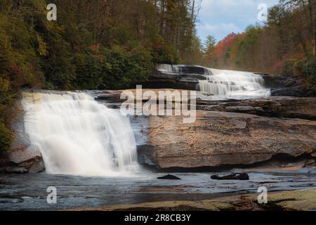 Triple Falls in autumn, Asheville, North Carolina waterfalls in DuPont forest Stock Photo