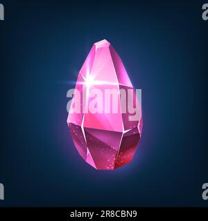 Vector icon illustration. Pink specious stone ruby, magic crystal. Stock Vector