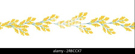 Mimosa yellow horizontal border seamless pattern. Floral seamless border Stock Vector