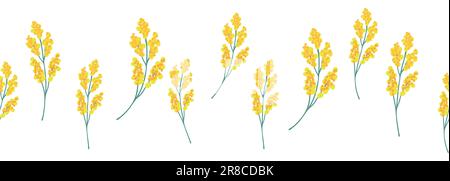 Mimosa yellow horizontal border seamless pattern. Floral seamless border Stock Vector
