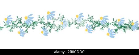 Chamomile horizontal border seamless pattern. Floral seamless border Stock Vector