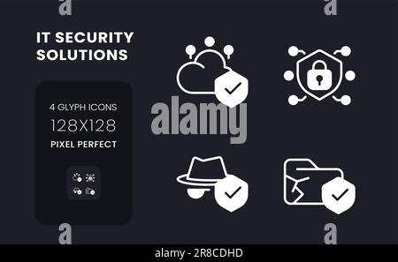Data security solutions white solid desktop icons set Stock Vector