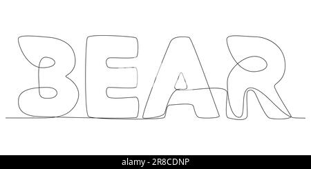 One continuous line of Bear word. Thin Line Illustration vector concept. Contour Drawing Creative ideas. Stock Vector