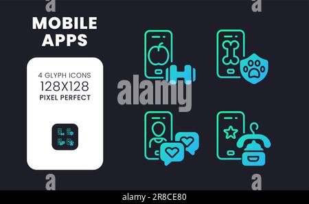 Mobile apps blue solid gradient desktop icons Stock Vector