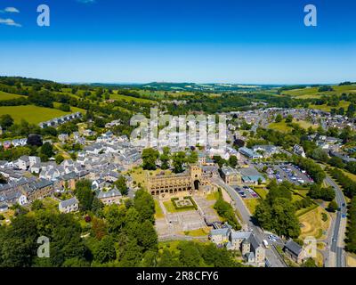 Aerial view from drone of town of Jedburgh  in Scottish Borders, Scotland, UK Stock Photo