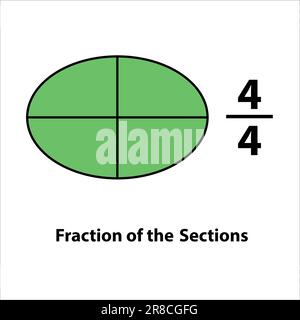 four by four. Fraction of the divided into slices. Fractions for Vector flat outline icon. isolated on white background. illustration. Stock Vector