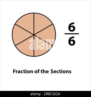 six by six. Fraction of the divided into slices. Fractions for Vector flat outline icon. isolated on white background. illustration. Stock Vector