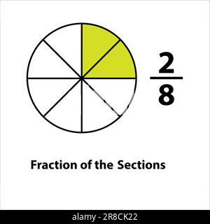 two by eight. Fraction of the divided into slices. Fractions for Vector flat outline icon. isolated on white background. illustration. Stock Vector