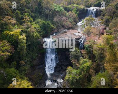 The Bousra waterfall with long exposure in the daylight in Cambodia Stock Photo