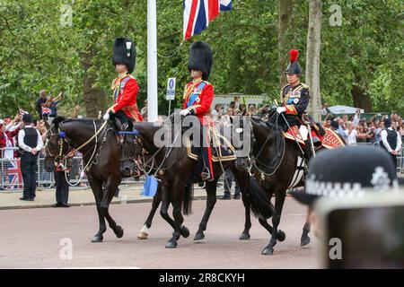 London, UK. 17th June, 2023. William, Prince of Wales, Prince Edward, Duke of Edinburgh and Anne, Princess Royal wearing military uniforms on horseback along The Mall in central London during the Trooping the Colour. The parade is held to mark the official birthday of King Charles III. This year will be the first Trooping the Colour held for King Charles III since he ascended to the throne following the death of Queen Elizabeth II on 8 September 2022. (Credit Image: © Steve Taylor/SOPA Images via ZUMA Press Wire) EDITORIAL USAGE ONLY! Not for Commercial USAGE! Stock Photo